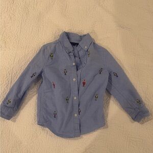 Janie and Jack Light Blue Kids Button Down Shirt with Nutcracker Embroidery